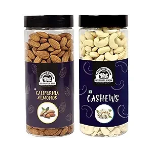 WONDERLAND FOODS California Almonds (NP) & Cashews W320 (Mangalore Quality) | 1Kg (500g X 2) Delicious & Nutritious