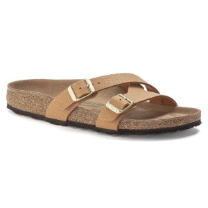 BIRKENSTOCK Women's Yao Vegan Narrow Width Pecan Cross Strap Sandals