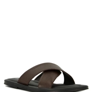 DUNE LONDON Men's FRAPP Coverover Brown Cross Strap Sandals