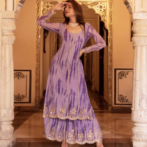 CALMNA Lilac Lehriya Kurta Set