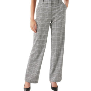 FOREVER NEW X Pooja Hegde Blue Check Suit Louise Slim Fit Flat Front Trousers